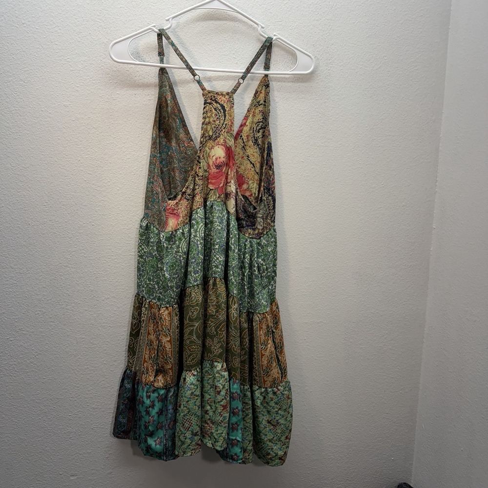 Y2k Paani Babydoll Patchwork Mini Dress Indie Festival Sundress Sz M Tiered Boho - Picture 6 of 11